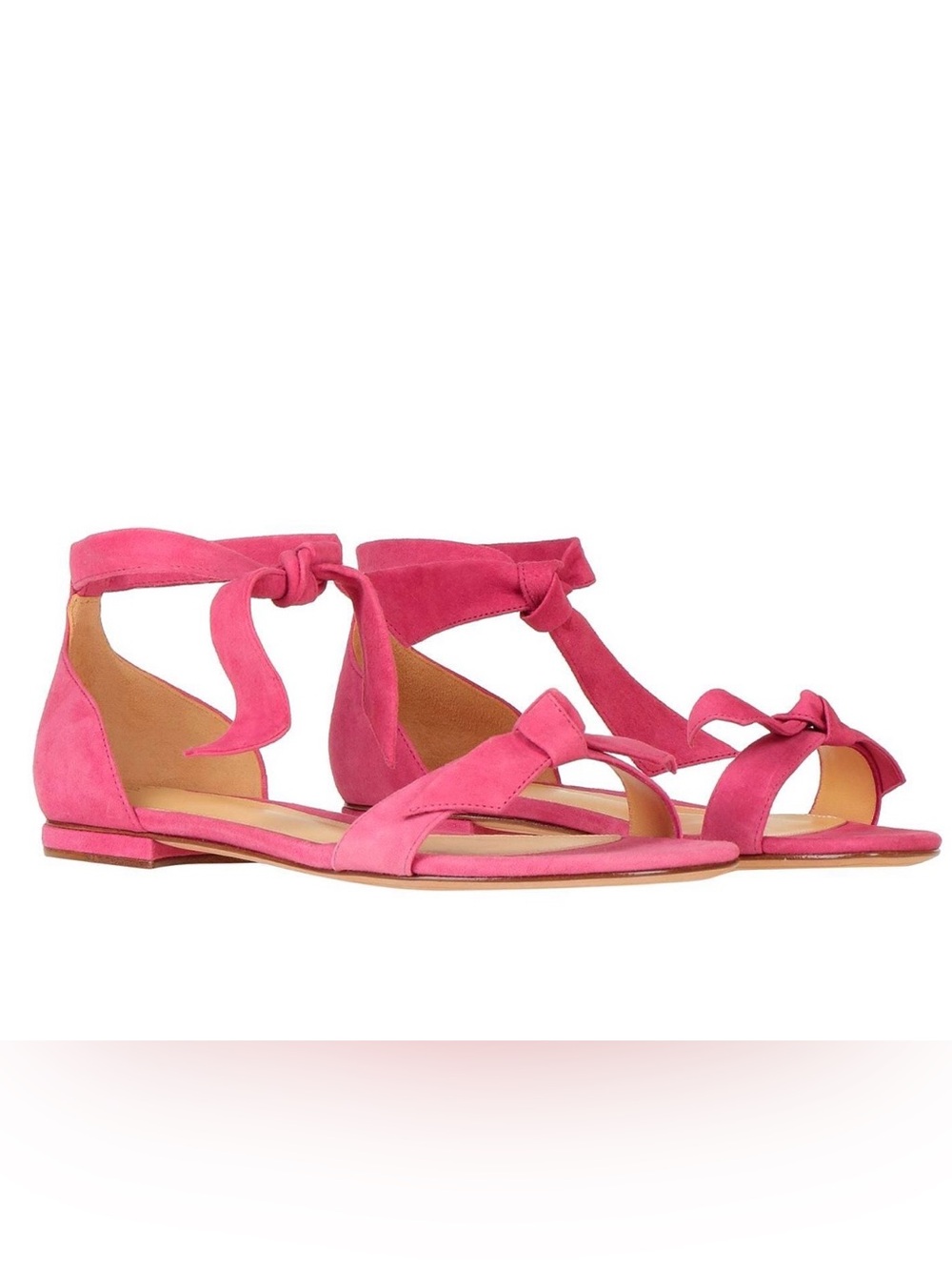 Alexandre Birman Hot Pink Suede Tie-Ankle Flat Sandals